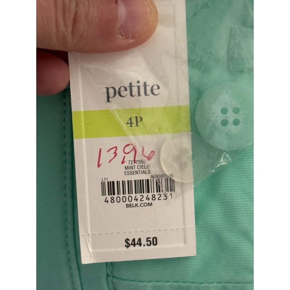 Crown & Ivy Chino Shorts Womens 4P Mint Cielo Teal Cotton Stretch Petite New Tag - Picture 12 of 14